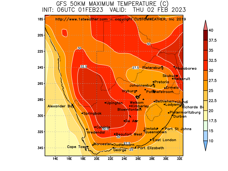 South Africa Maximum Temperatures