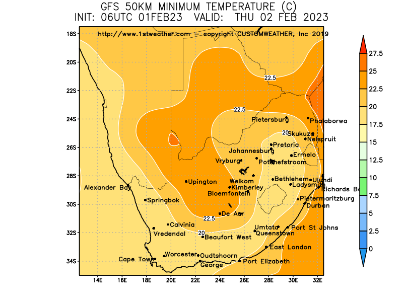 South Africa Minimum Temperatures